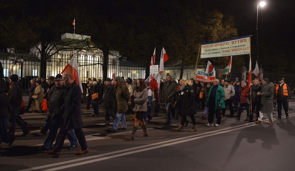 WARSZAWA AMBASADA ROSJI PROTEST ROCZNICA SMOLEŃSKA (demonstracja)