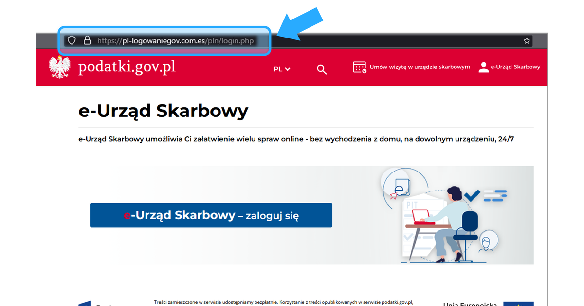 Cyberoszuści atakują w czasie rozliczeń podatkowych! Zobacz, jak wygląda fałszywa strona urzędu skarbowego.