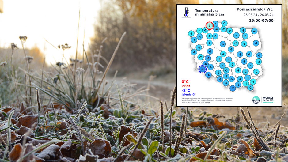 Za nami lodowaty poranek. To nie jest ostatnia fala przymrozków (mapa: IMGW)