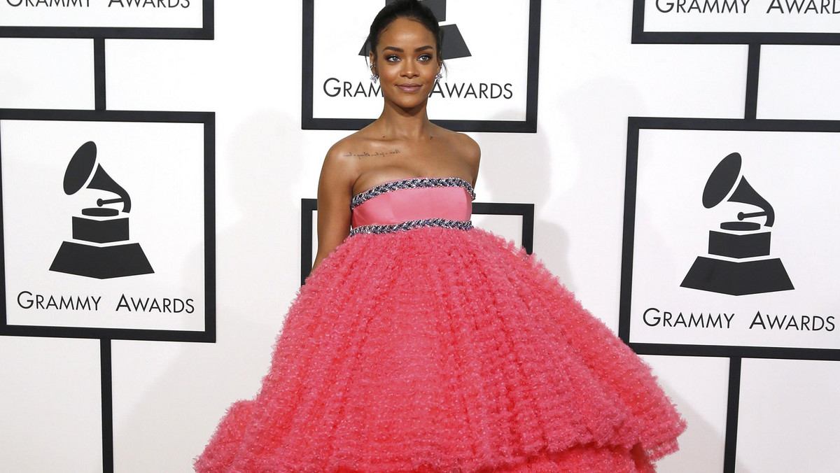 Singer Rihanna arrives at the 57th annual Grammy Awards in Los Angeles