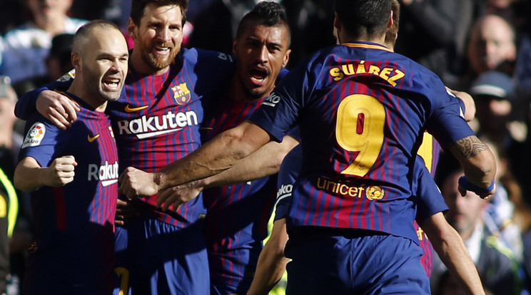 Lionel Messi (balról a második) és társai simán verték Madridban a Realt /Fotó: AFP