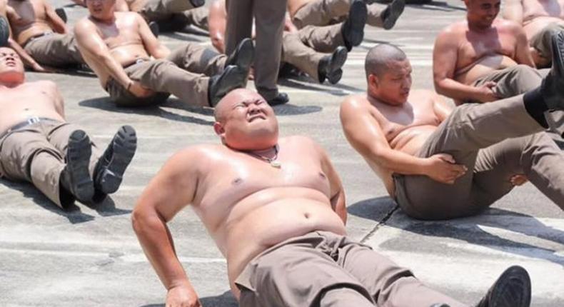 Overweight Thai police officers taken to fat burning camp to reduce pot-belly 