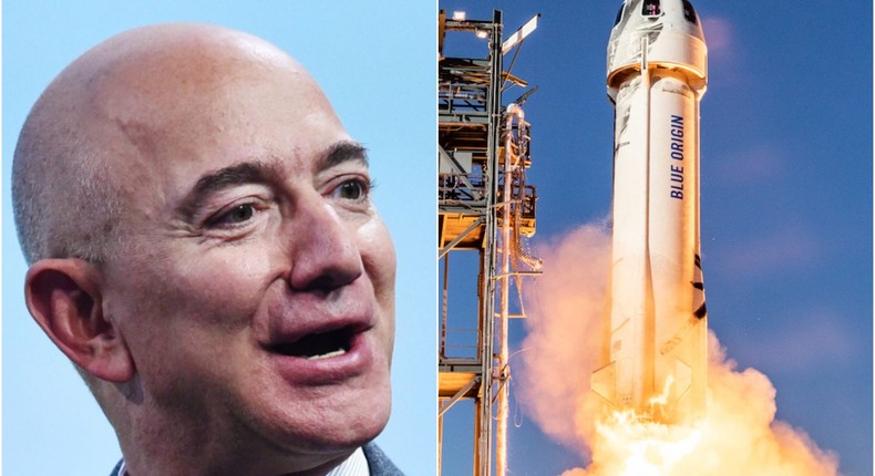 Jeff Bezos (left) is set to launch aboard the New Shepard rocket (right) on July 20.
