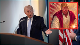 trump jako jezus na grafice. tak to tłumaczy: myślałem, że to ja jako lekarz