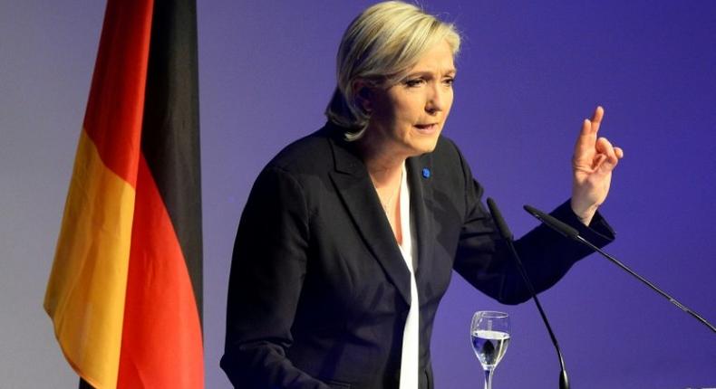 French National Front (FN) leader Marine Le Pen gives a speech to open a meeting in Koblenz, western Germany on January 21, 2017