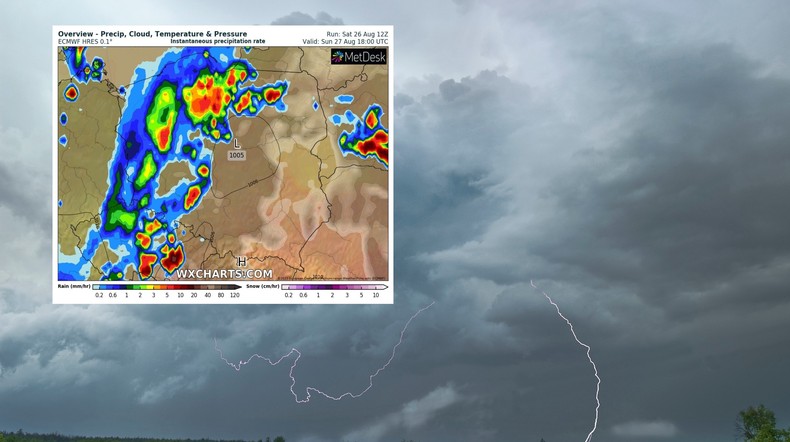 Dziś nie ma co liczyć na spokój w pogodzie (mapa: wxcharts.com)