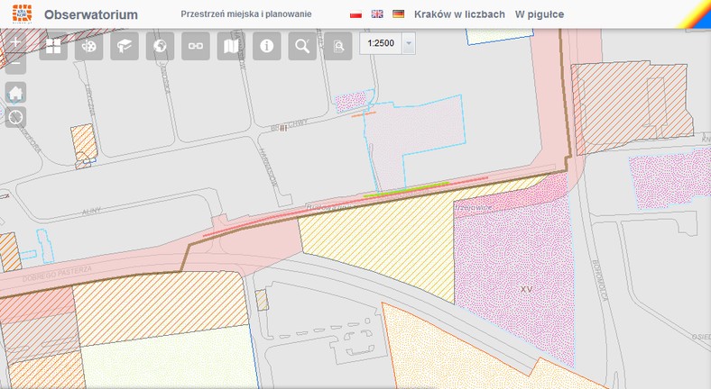 Jasnym różowym urzędnicy zaznaczyli korytarz transportowy. Jasnym kolorem zaznaczono miejsce, gdzie powstają bloki przy ulicy Krzesławickiej