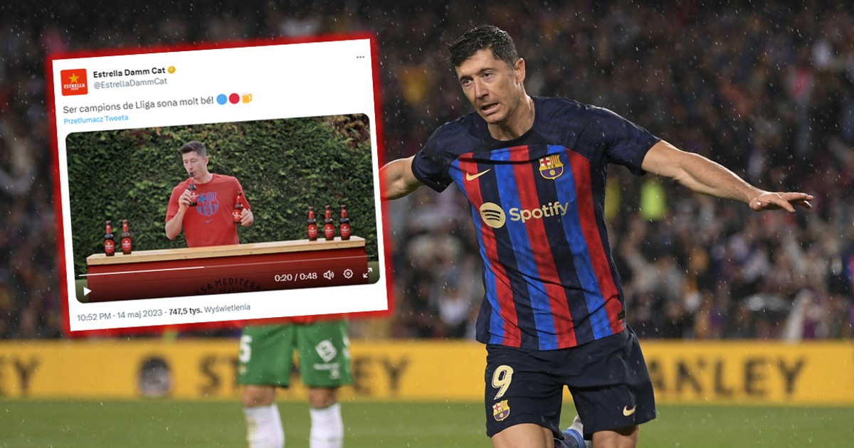 Robert Lewandowski świętuje tytuł w nowej reklamie. Gra na butelce [WIDEO]