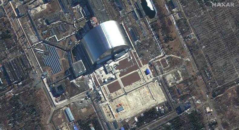 Maxar satellite imagery closeup of Chernobyl Nuclear Power Plant in Ukraine on March 10, 2022.