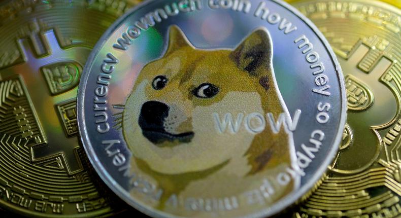 Dogecoin, a meme cryptocurrency, has spiked this year.
