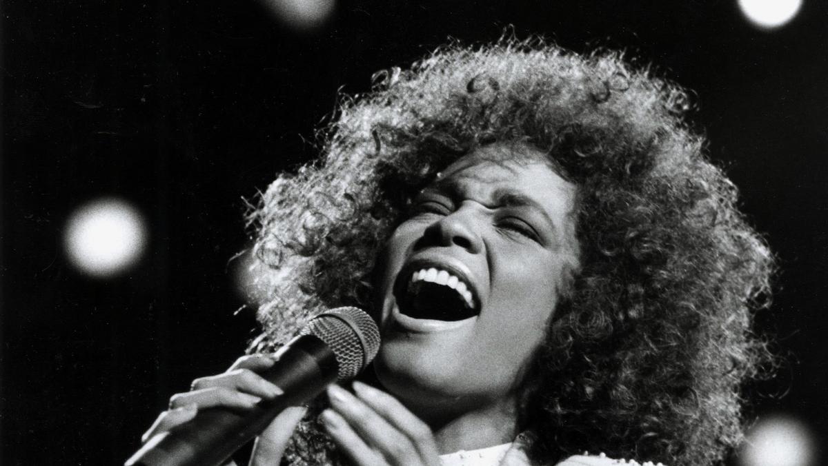 Singer Whitney Houston performing in 1986