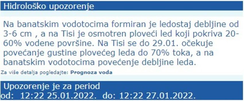 Hidrološko upozorenje prtscn RHMZ