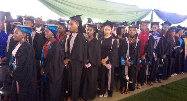A cross section of newly admitted students of Claretian University of Nigeria, Nekede near Owerri during the second matriculation ceremony of the university on Friday