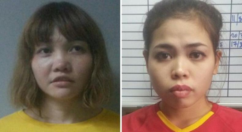 Doan Thi Huong of Vietnam (L) and Siti Ashyah of Indonesia, detained in connection with the February 13 assassination of Kim Jong-Nam in Kuala Lumpur, in a combination of images released by the Royal Malaysian Police