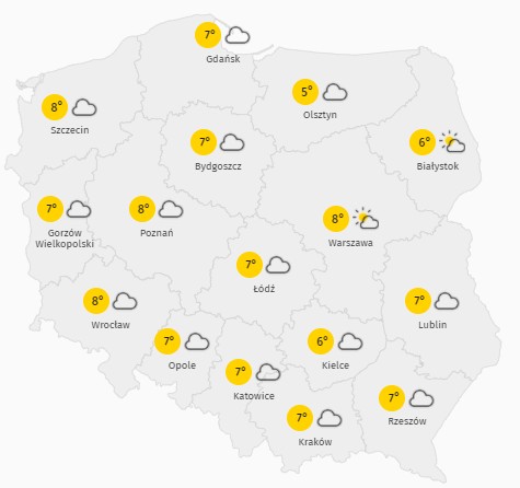 Prognoza temperatury w środę 11 listopada