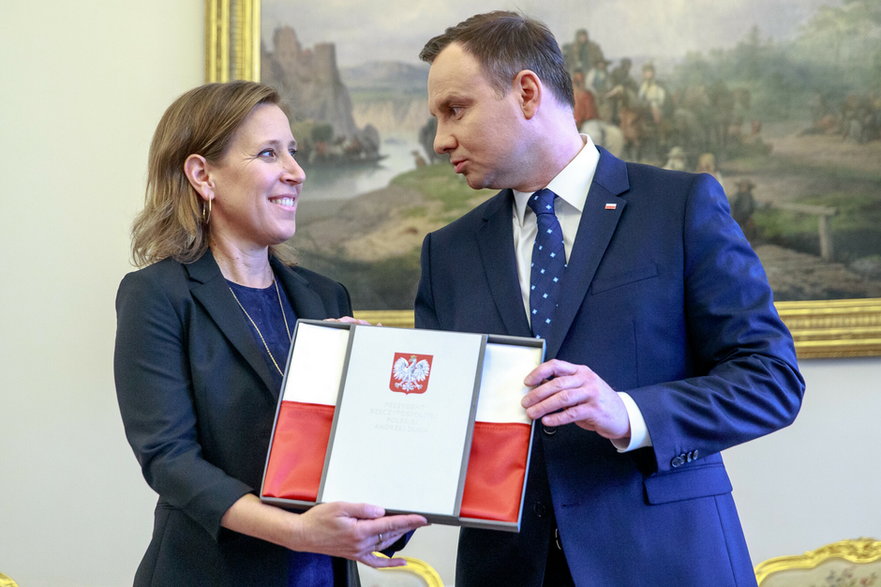 Susan Wojcicki podczas spotkania z prezydentem Andrzejem Dudą w 2017 r.