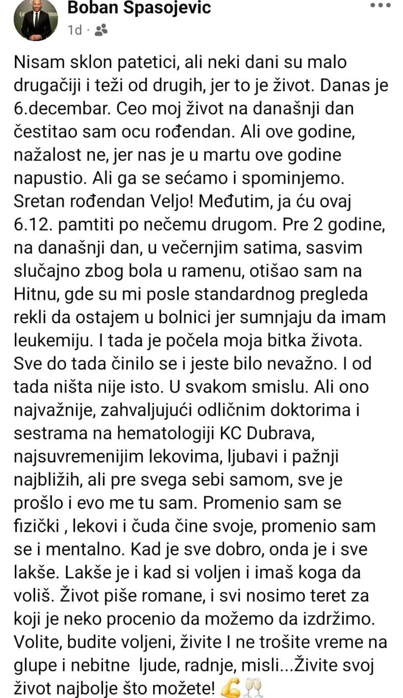 Boban Spasojević o borbi sa leukemijom