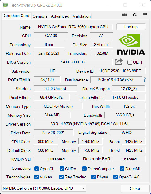 Victus by HP – specyfikacja dedykowanego układu graficznego Nvida GeForce RTX 3060 Laptop GPU o mocy 95W 
