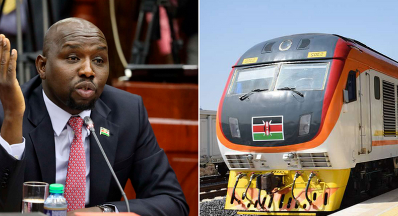 A photo collage of CS Kipchumba Murkomen and the SGR 