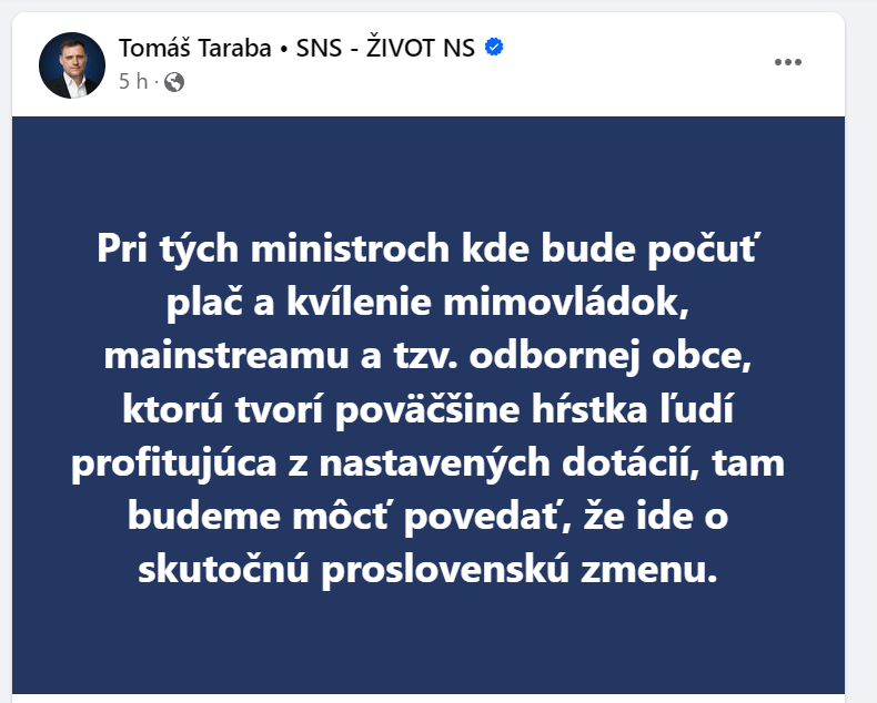 Taraba zverejnil svoje reakcie na internete.