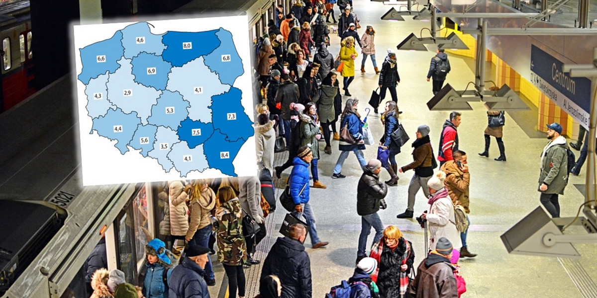 GUS opublikował mapę z bezrobociem w województwach
