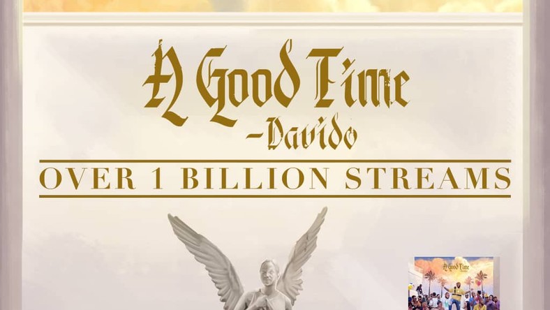 Davido's 'A Good Time' hits a billion streams on all platforms, (Sony)