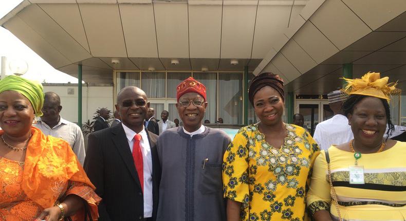 Lauretta Onochie, Laolu Akande, Lai Mohammed (middle), Abike Dabiri (2nd from right), 