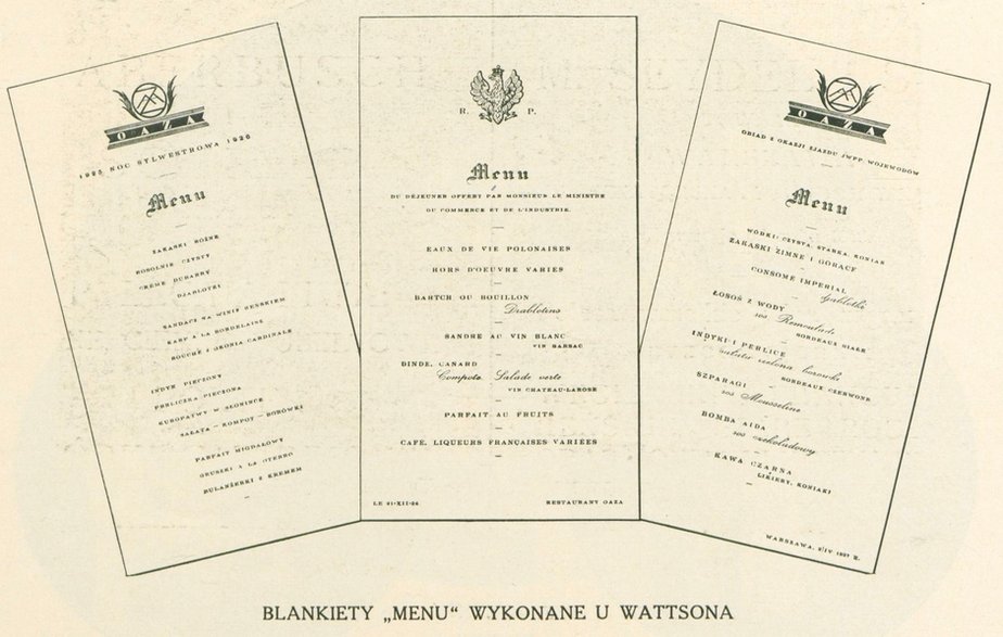 Menu okazjonalne słynnej Oazy, jednego z najbardziej eleganckich lokali przedwojennej Warszawy