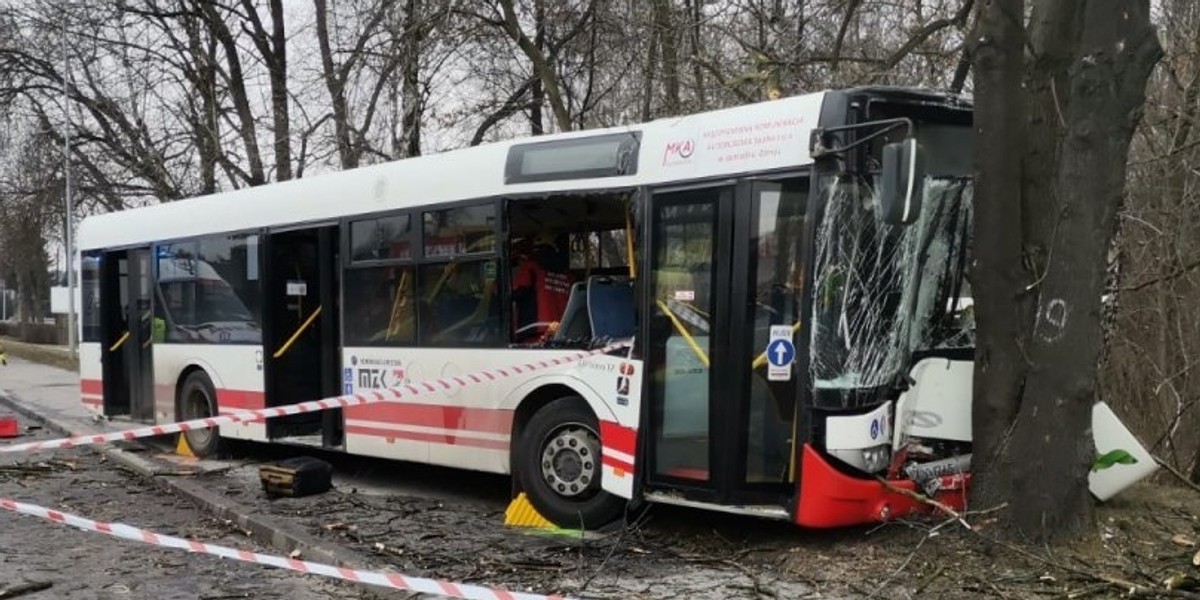 Kierowca miejskiego autobusu wjechał w drzewo. 9 pasażerów trafiło do szpitali