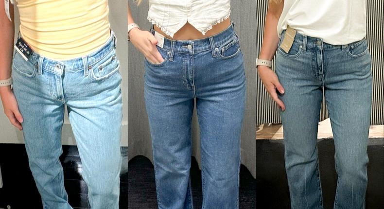 I tried on similar pairs of straight-leg jeans at Abercrombie, J. Crew, and Madewell.Chloe Caldwell