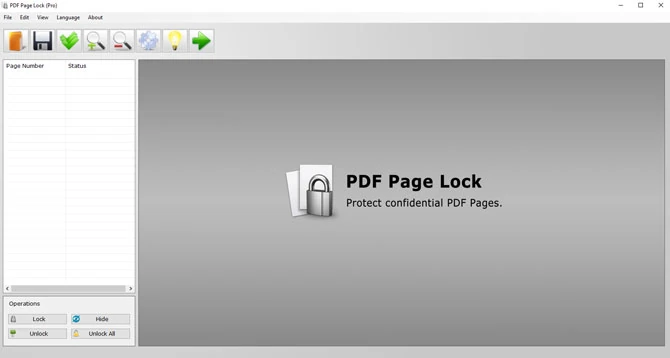 Główne okno programu do zabezpieczania hasłem stron w plikach PDF - PDF Page Lock Pro 2.0