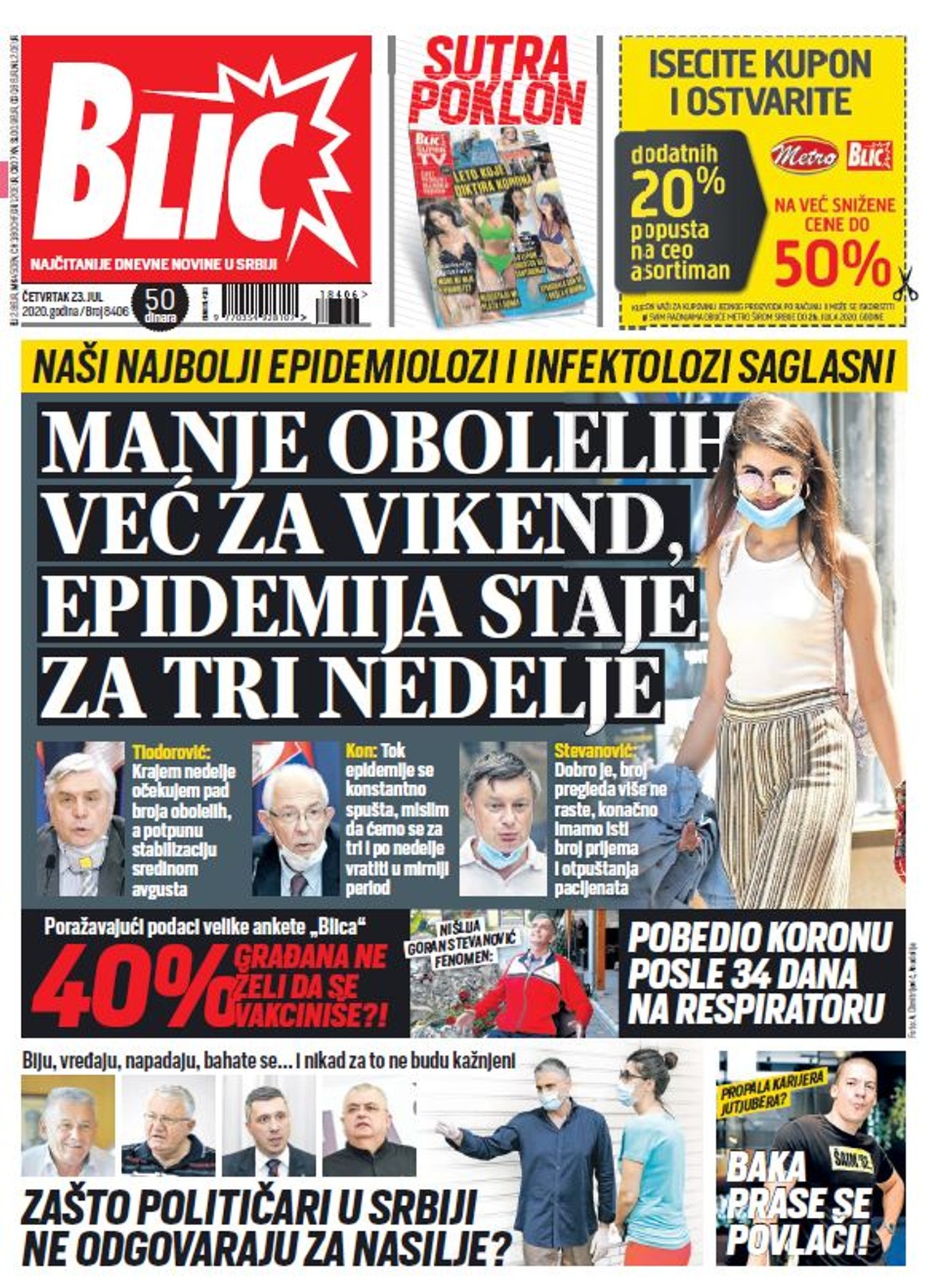 ČITAJTE NOVI "BLIC" ODMAH! Epidemiolozi i infektolozi saglasni: Manje  obolelih za vikend, epidemija staje za TRI NEDELJE