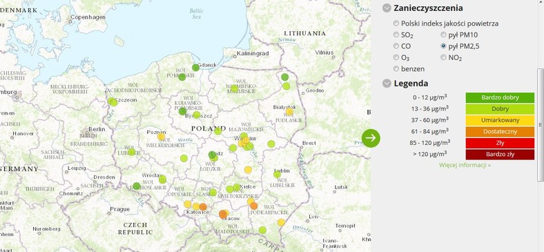 Stężenie pyłu PM2,5 - 2017-02-18 - od godziny 7.00 do 8.00