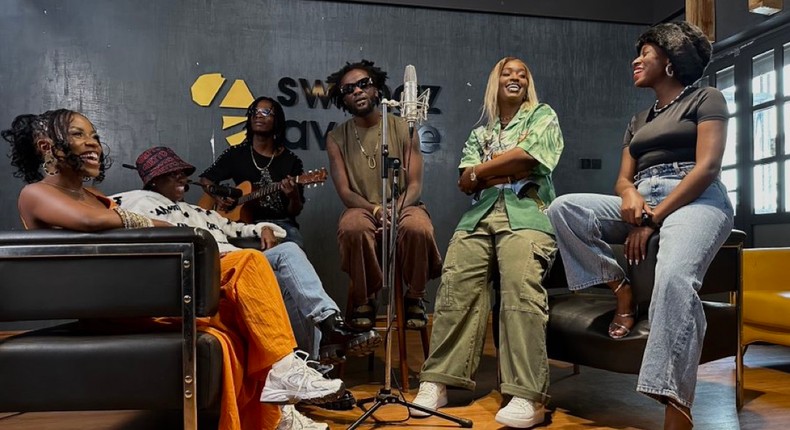 Singers  Azawi, Vinka, Winnie Nwagi, Levixone, Zafaran and Elijah Kitaka in studio