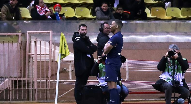 Twice as good: Paris Saint-Germain's Kylian Mbappe celebrates after scoring his second goal
