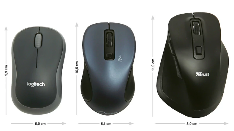 Testowane myszy można podzielić na trzy wielkości: małe, średnie i duże
