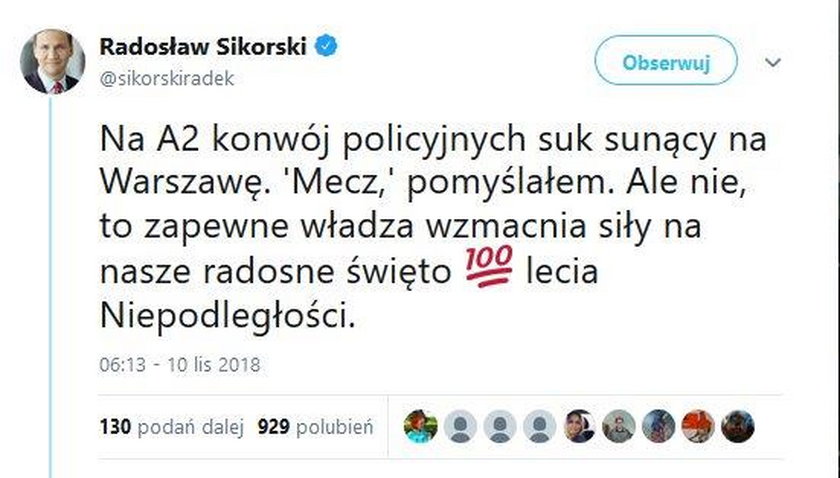 Policjanci postradali rozum? Haniebne słowa o "cwelach" i "szczekającym" Sikorskim