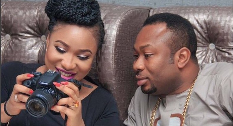 Tonto Dikeh and Churchill Olakunle Oladunni at her surprise birthday party