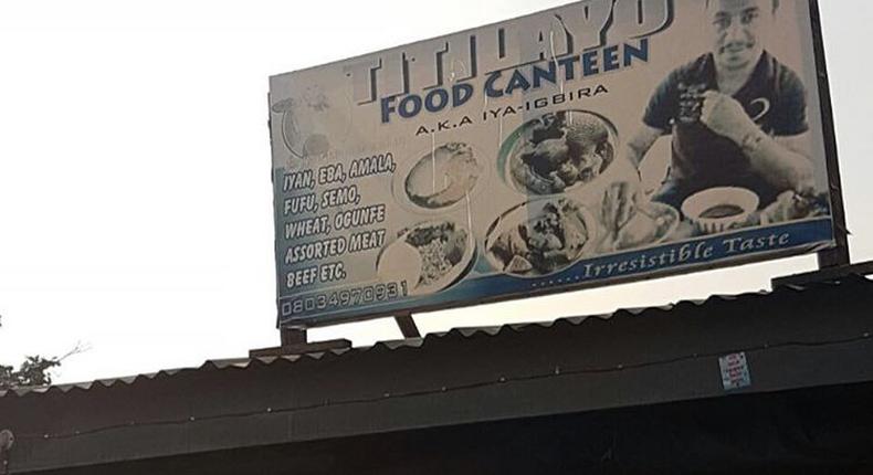 Daddy Freeze, on a billboard display advertising meals served by a restaurant in Ibadan, Oyo State.