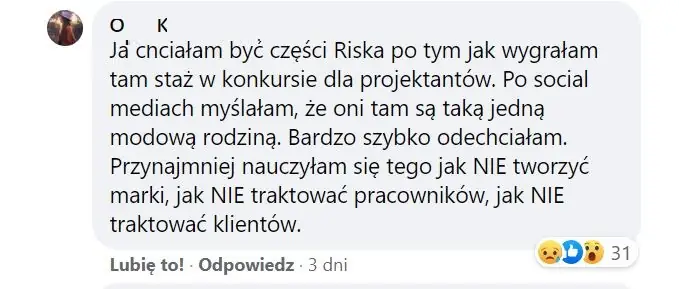 Zarzuty wobec RISK made in Warsaw opublikowane anonimowo na stories @basnictvi