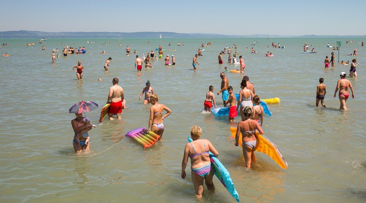 Fürdőzők a Balatonlellénél