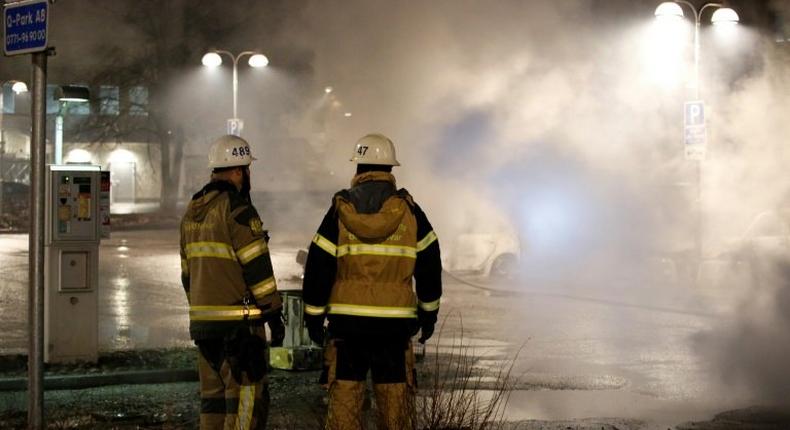 Several cars were set ablaze in a riot in a suburb outside Stockholm on the night of February 20, 2017