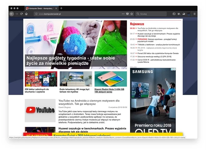 Firefox 62.0 w macOS Mojave z ciemnym motywem