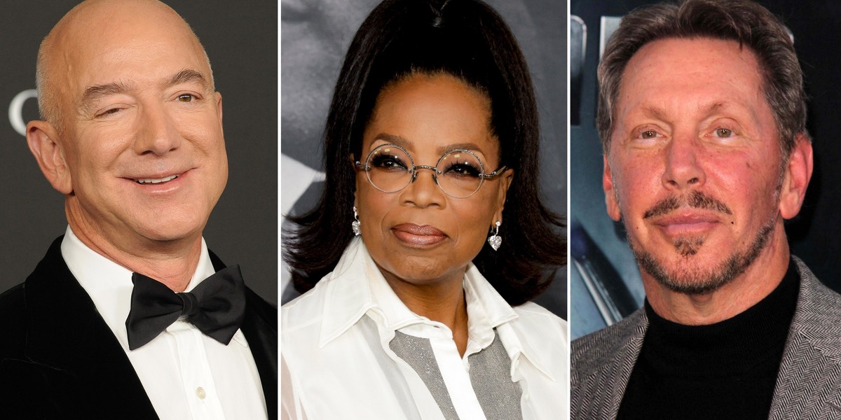 Od lewej: Jeff Bezos, Oprah Winfrey, Larry Ellison