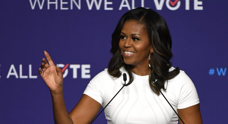 Former first lady Michelle Obama speaks during a rally for When We All Vote's National Week of Action at Chaparral High School on September 23, 2018 in Las Vegas, Nevada.