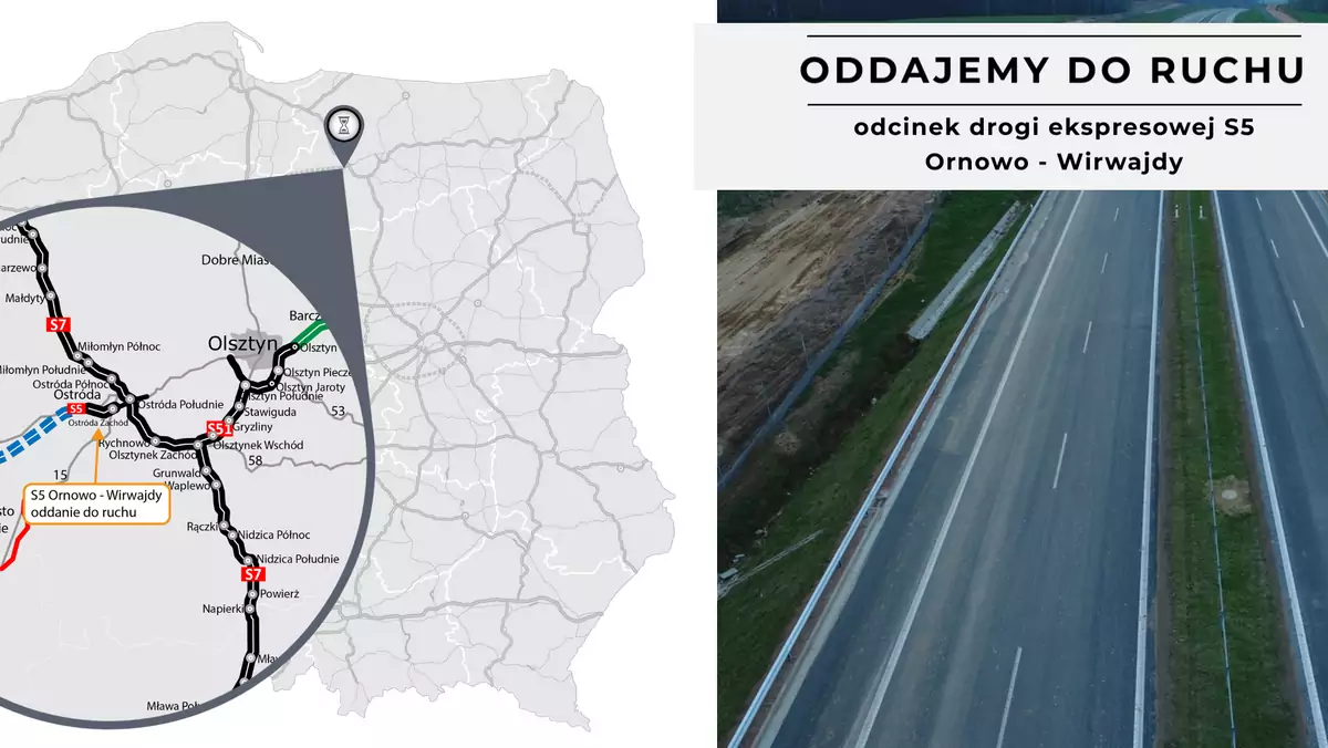 Pięć miesięcy przed terminem GDDKiA udostępniła kierowcom fragment drogi S5 Ornowo — Wirwajdy