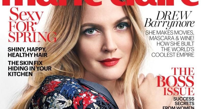 Drew Barrymore for Marie Claire US April 2016 cover feature