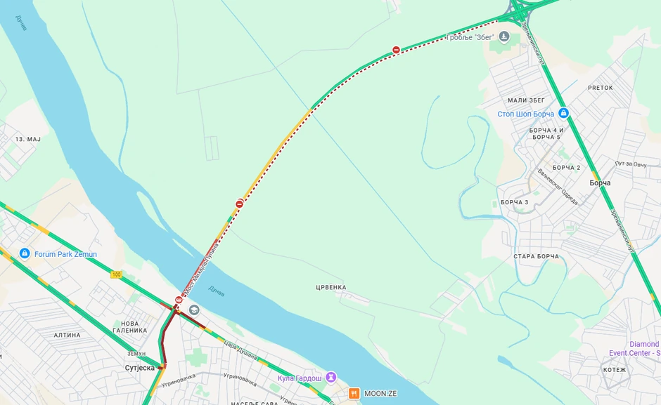 Zatvoren Pupinov most u smeru ka Borči