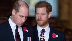 Prince William and Prince Harry attend an Anzac Day service at Westminster Abbey on April 25, 2018, in London, England.Mark Cuthbert/UK Press via Getty Images