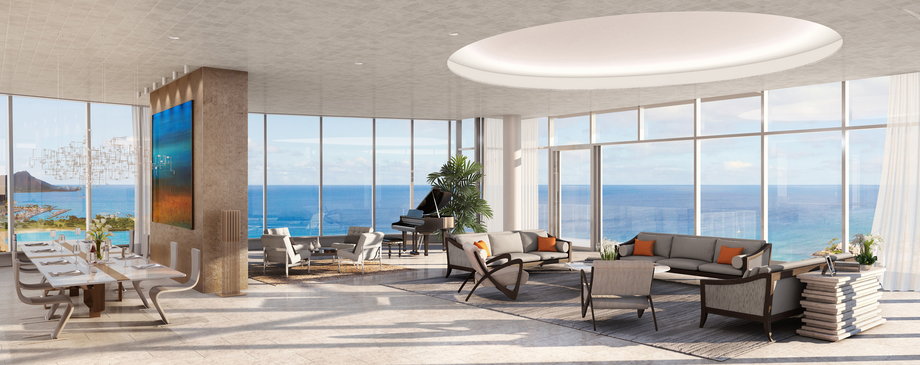 The second penthouse, at $35 million, is a six-bedroom unit on the floor below. Both penthouses — and all the residences — have unparalleled views of the island, including the Honolulu skyline and ocean at the foot of the tower.